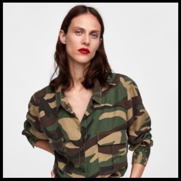 Zara Camo  Button Shirt Size Small - Picture 3 of 13